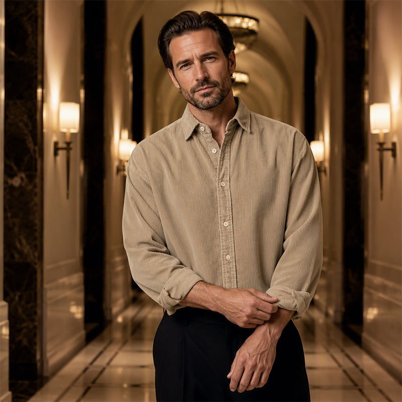 Men's Casual Corduroy Button-Up Shirt