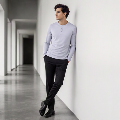 Men's Casual Henley Neck Long Sleeve Shirt