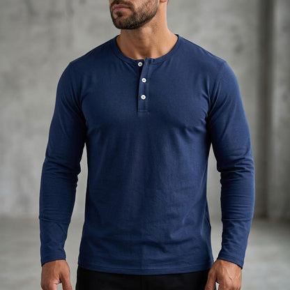 Men's Casual Henley Neck Long Sleeve Shirt