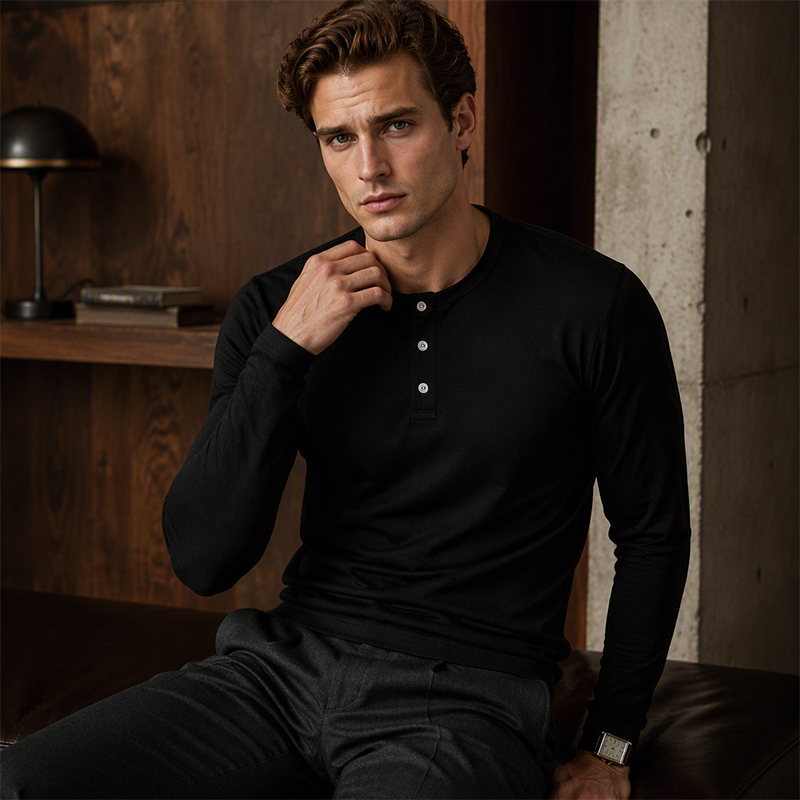 Men's Casual Henley Neck Long Sleeve Shirt