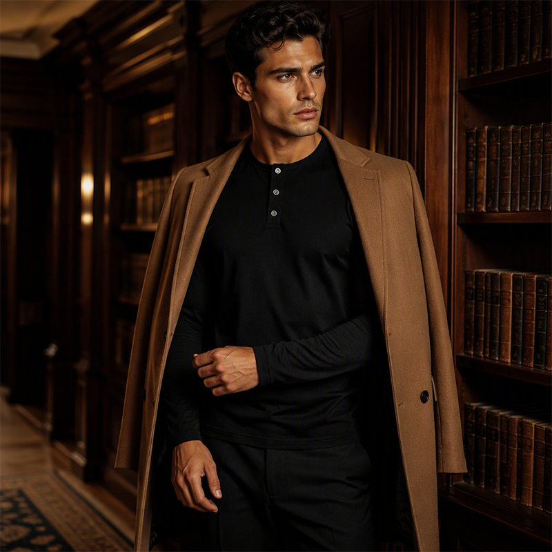 Men's Casual Henley Neck Long Sleeve Shirt