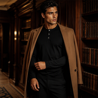 Men's Casual Henley Neck Long Sleeve Shirt