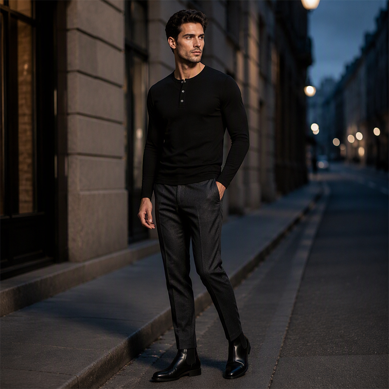 Men's Casual Henley Neck Long Sleeve Shirt