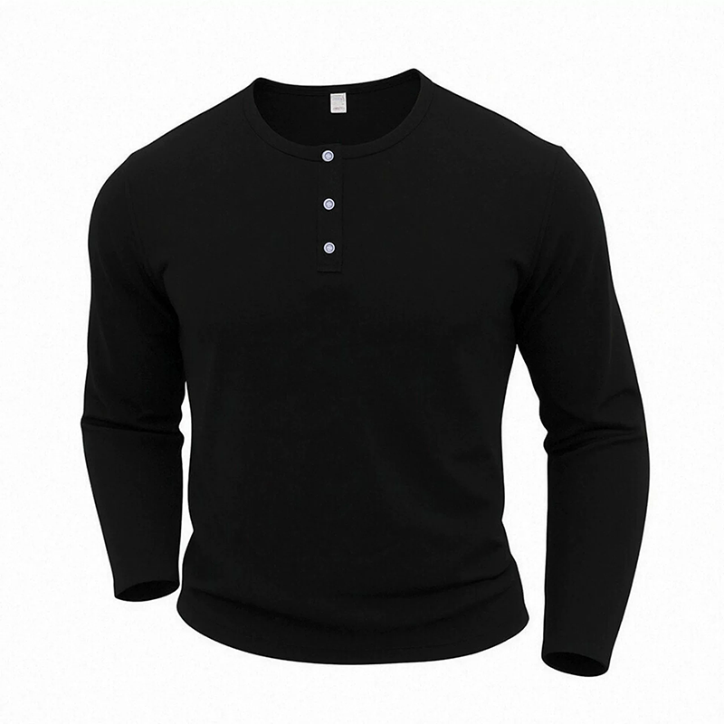Men's Casual Henley Neck Long Sleeve Shirt