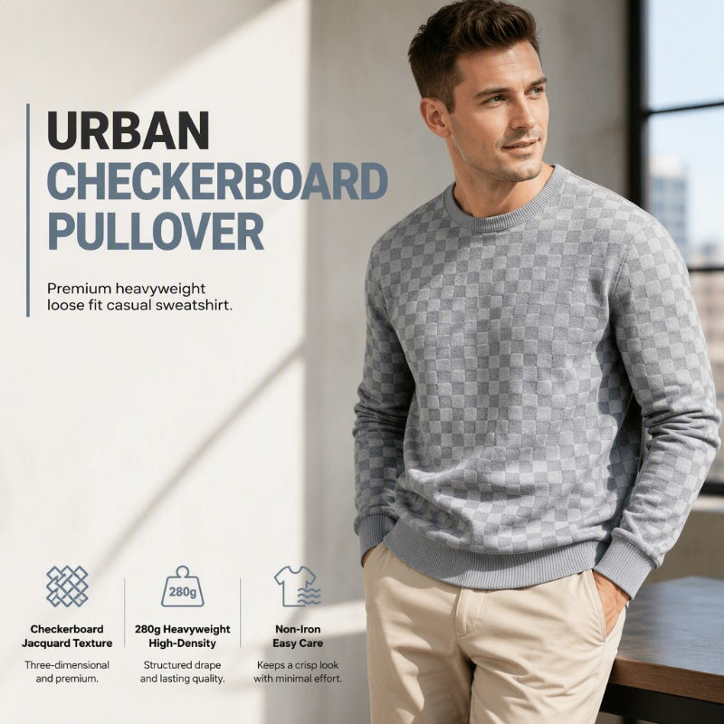 Men's Checkerboard Print Crewneck Sweatshirt