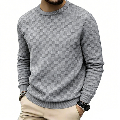 Men's Checkerboard Print Crewneck Sweatshirt