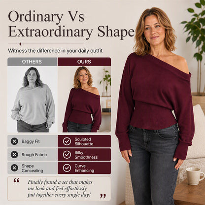 ✨ Flattering Comfort | Women's Off-Shoulder Ribbed Knit Sweater
