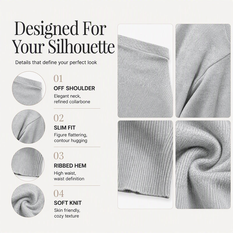 ✨ Flattering Comfort | Women's Off-Shoulder Ribbed Knit Sweater