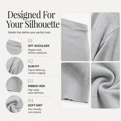 ✨ Flattering Comfort | Women's Off-Shoulder Ribbed Knit Sweater
