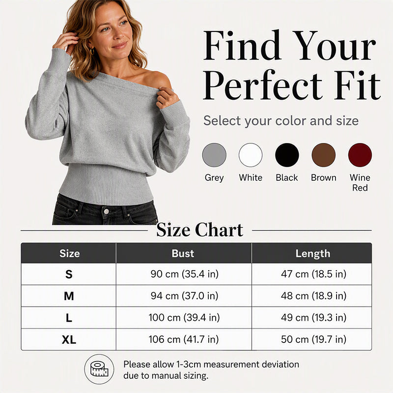 ✨ Flattering Comfort | Women's Off-Shoulder Ribbed Knit Sweater