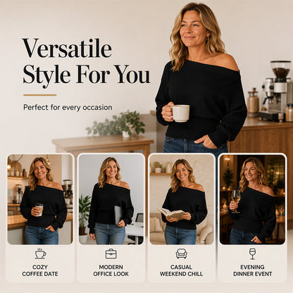 ✨ Flattering Comfort | Women's Off-Shoulder Ribbed Knit Sweater