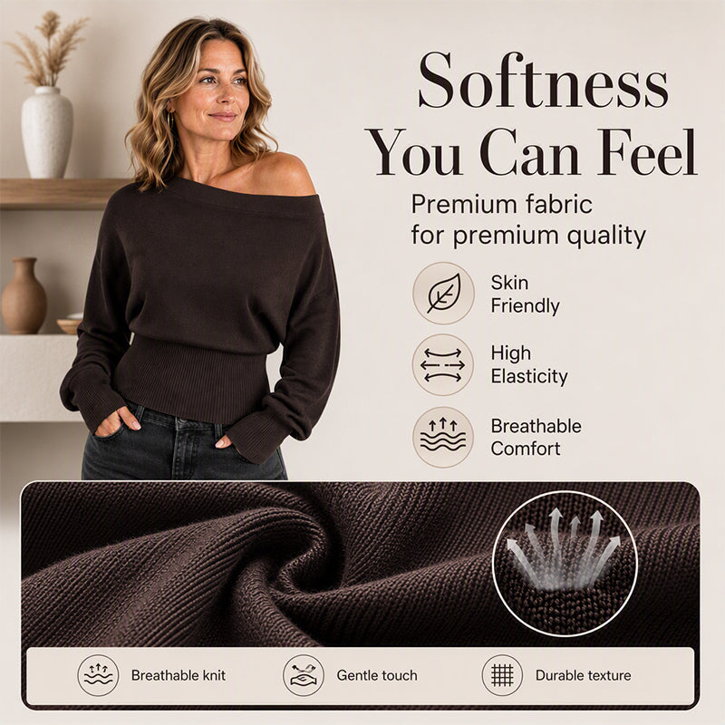 ✨ Flattering Comfort | Women's Off-Shoulder Ribbed Knit Sweater