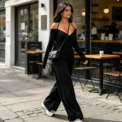 Women's Elegant Halter Neck Deep V Jumpsuit