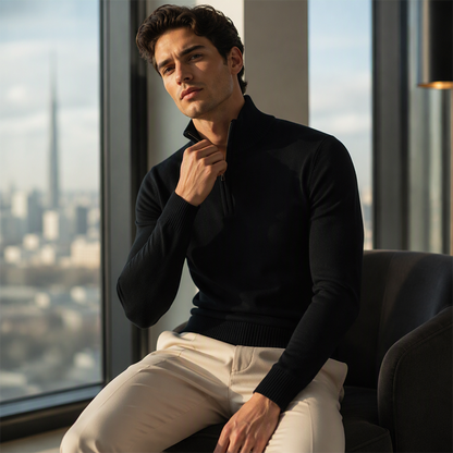 Men's Stylish Quarter-Zip Mock Neck Sweater