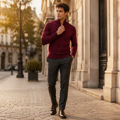 Men's Stylish Quarter-Zip Mock Neck Sweater