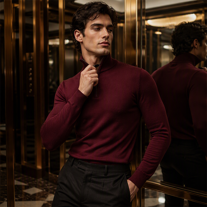 Men's Stylish Quarter-Zip Mock Neck Sweater