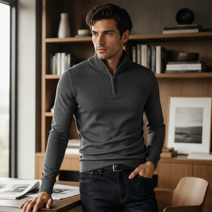 Men's Stylish Quarter-Zip Mock Neck Sweater