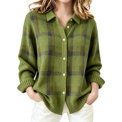 Women's Casual Plaid Button-Down Cardigan