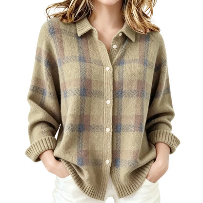 Women's Casual Plaid Button-Down Cardigan