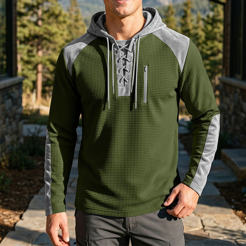 Men's Casual Knit Color-Block Hoodie