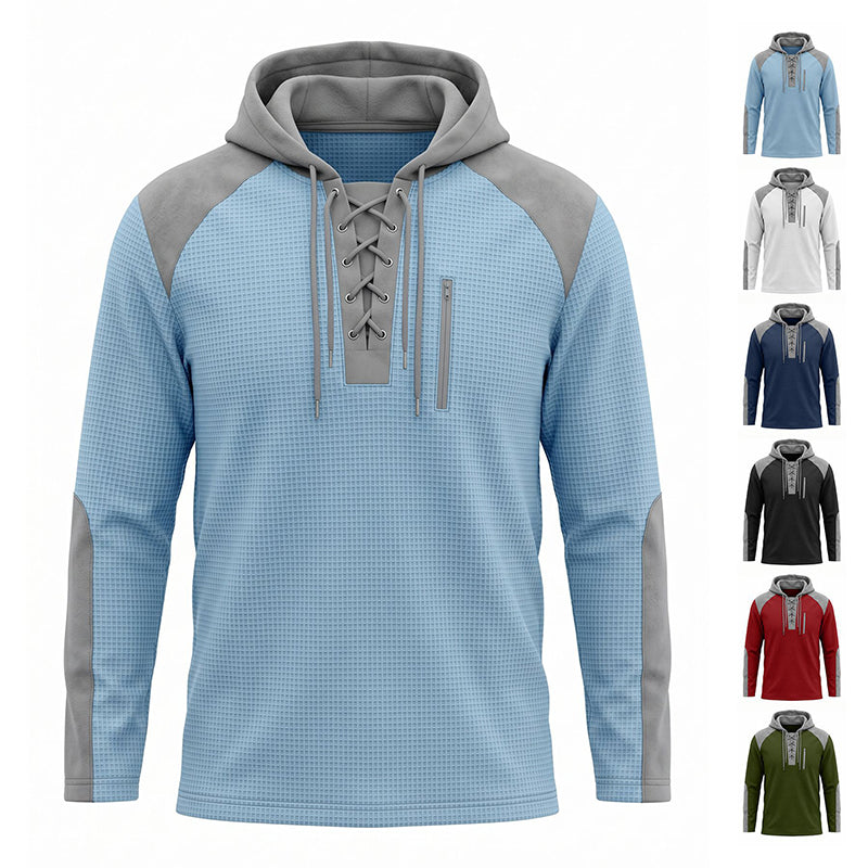 Men's Casual Knit Color-Block Hoodie