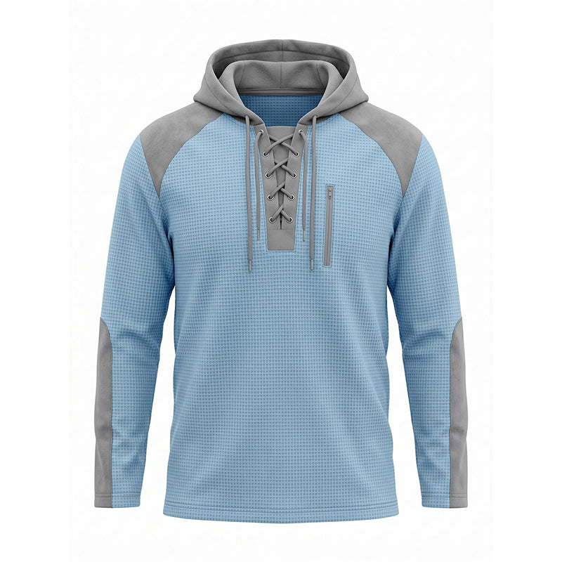 Men's Casual Knit Color-Block Hoodie
