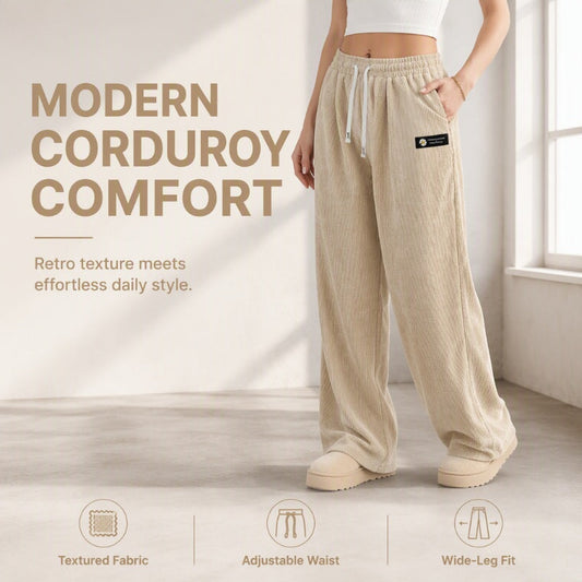 Women's Corduroy Wide-Leg Pants with Drawstring