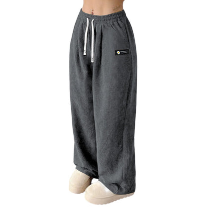 Women's Corduroy Wide-Leg Pants with Drawstring