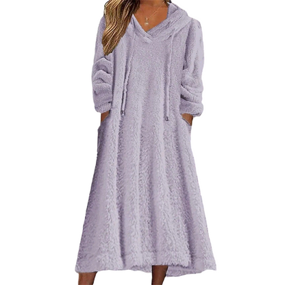 ❄️ Cozy Winter Comfort | Women's Plush Hooded Maxi Lounge Dress