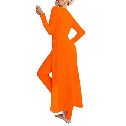 ✨ Easy Everyday Comfort 🦋 Women's Ribbed Longline Top & Slim-Fit Pants 2-Piece Set
