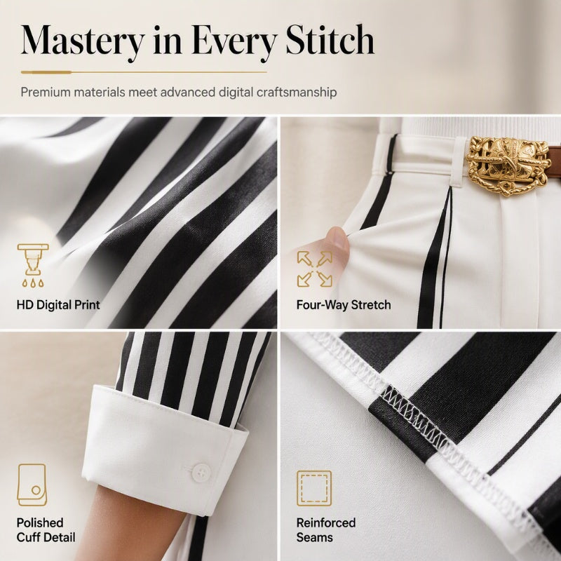 ✨ Effortless Everyday Style | Women's Striped Shirt & Wide-Leg Pants 2-Piece Set