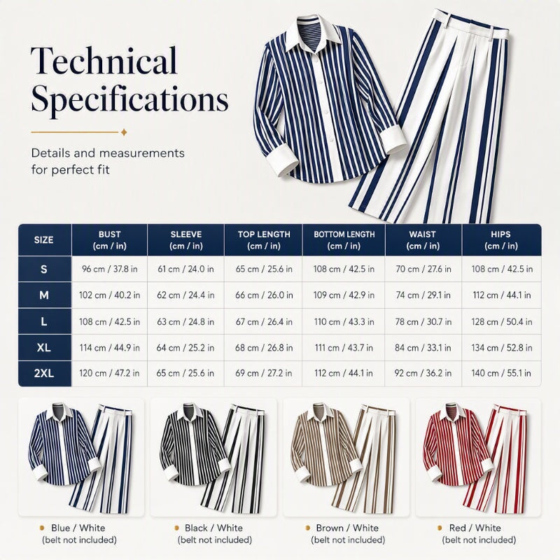 ✨ Effortless Everyday Style | Women's Striped Shirt & Wide-Leg Pants 2-Piece Set
