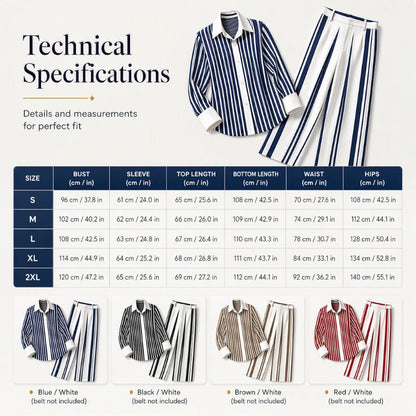 ✨ Effortless Everyday Style | Women's Striped Shirt & Wide-Leg Pants 2-Piece Set