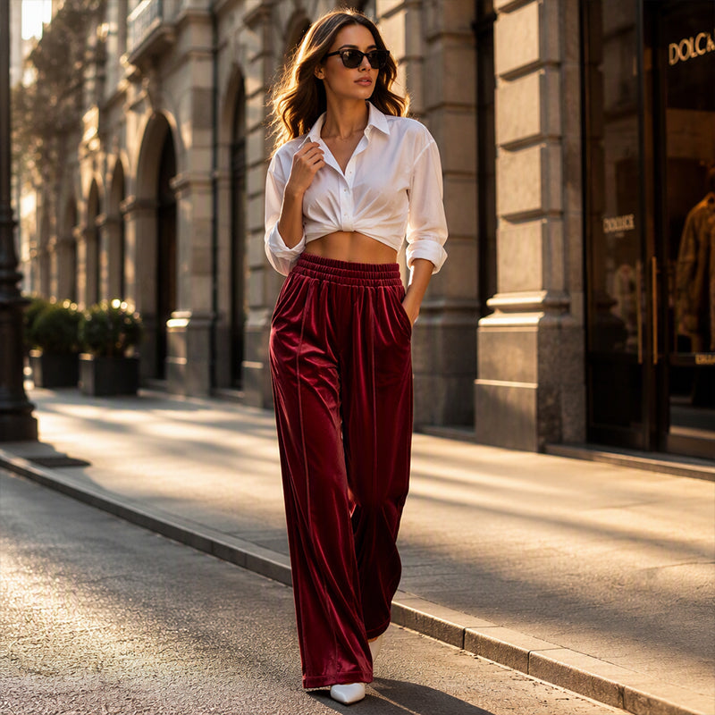 Women's Elegant Velvet Wide-Leg Pants