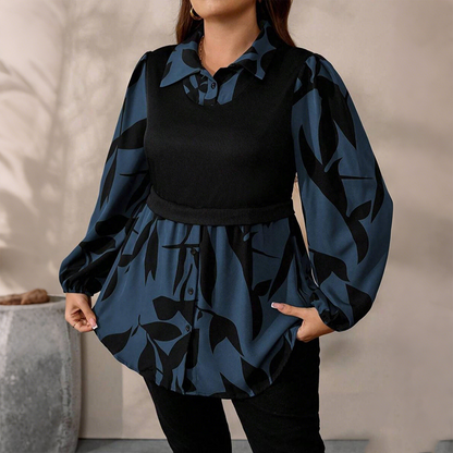 ✨ 2-in-1 Style Made Easy | Women's Floral Layered-Look Collared Pullover