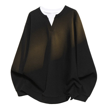 ✨ Easy Layered Style | Men's Waffle-Knit V-Neck Fake Two-Piece Top