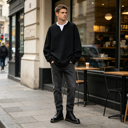 ✨ Easy Layered Style | Men's Waffle-Knit V-Neck Fake Two-Piece Top