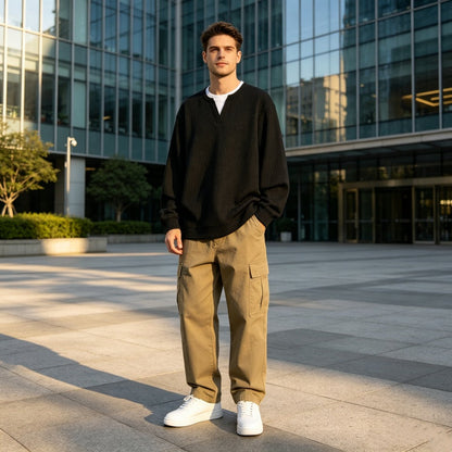 ✨ Easy Layered Style | Men's Waffle-Knit V-Neck Fake Two-Piece Top
