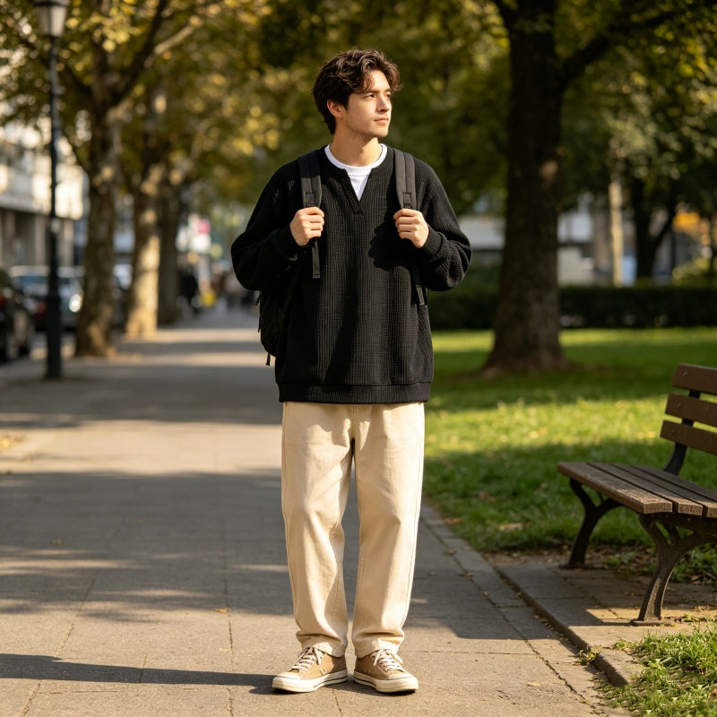 ✨ Easy Layered Style | Men's Waffle-Knit V-Neck Fake Two-Piece Top