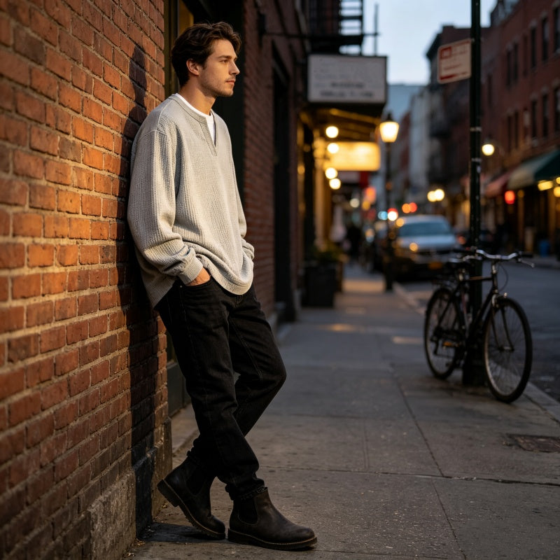 ✨ Easy Layered Style | Men's Waffle-Knit V-Neck Fake Two-Piece Top