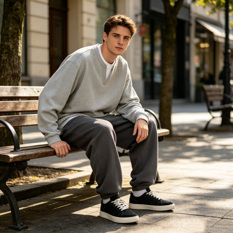 ✨ Easy Layered Style | Men's Waffle-Knit V-Neck Fake Two-Piece Top