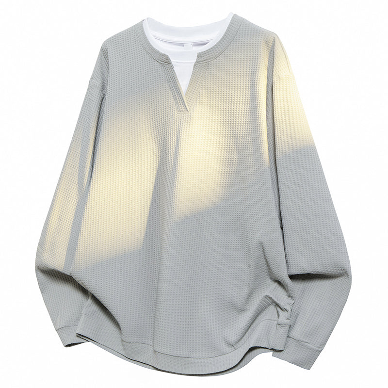 ✨ Easy Layered Style | Men's Waffle-Knit V-Neck Fake Two-Piece Top