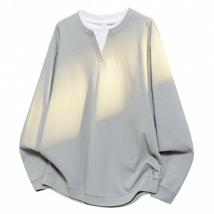 ✨ Easy Layered Style | Men's Waffle-Knit V-Neck Fake Two-Piece Top