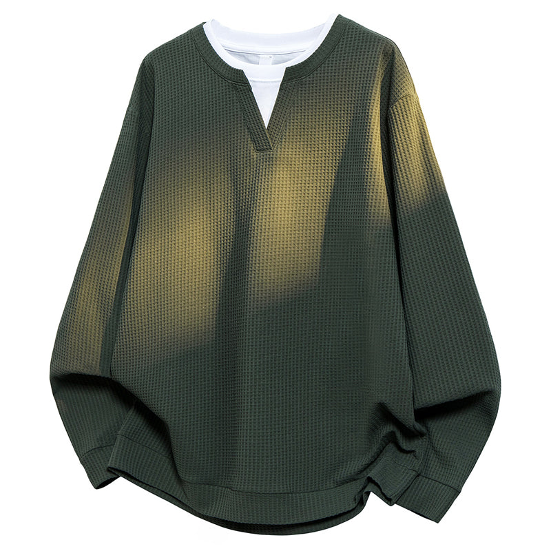 ✨ Easy Layered Style | Men's Waffle-Knit V-Neck Fake Two-Piece Top