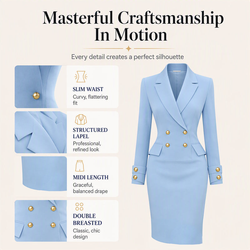 ✨New Arrivals & Special Offers-Women's Double-Breasted Blazer Dress