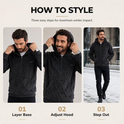 Men's Plush Diamond Cable Knit Textured Hoodie