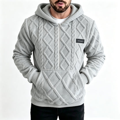 Men's Plush Diamond Cable Knit Textured Hoodie