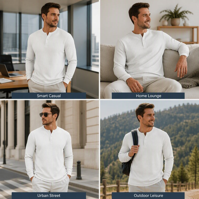 Men's Casual Henley Long Sleeve Shirt
