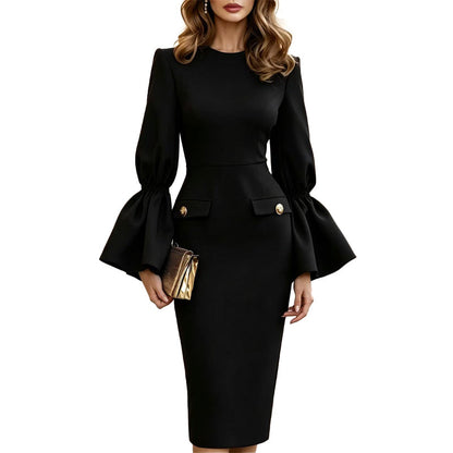 Women's Elegant Crew Neck Pencil Dress