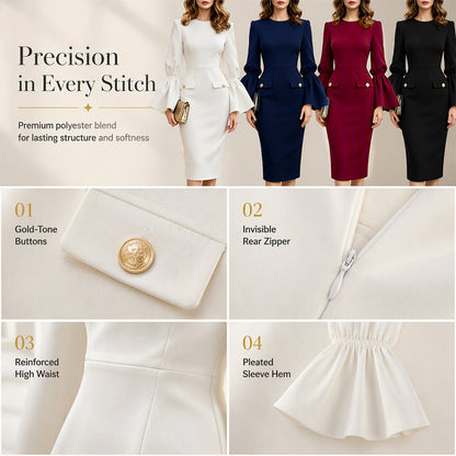 Women's Elegant Crew Neck Pencil Dress